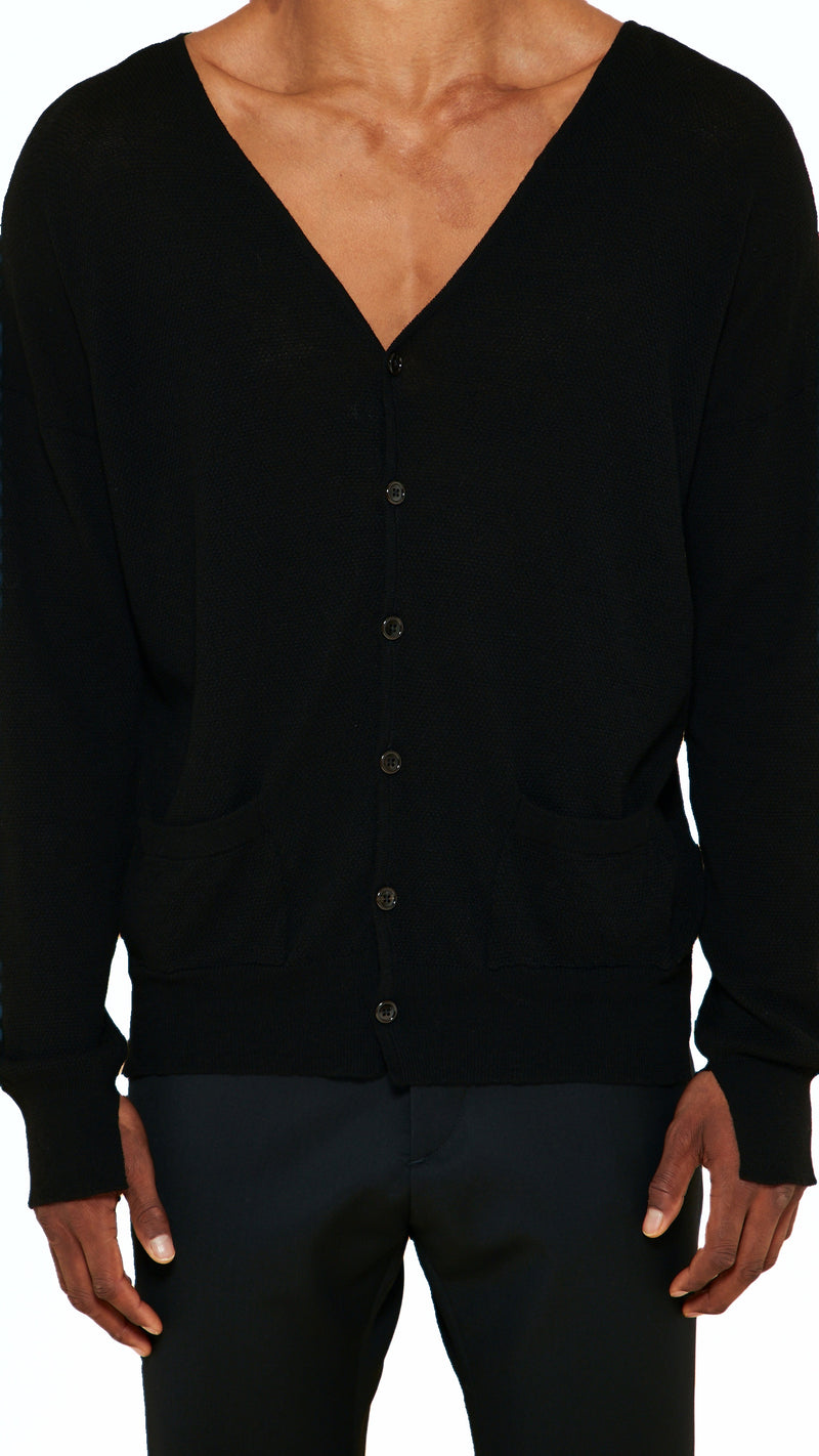 Roberto Cardigan Men Black, detail – POAN