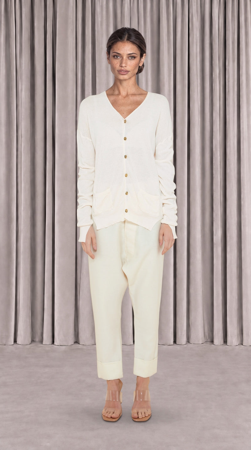 Roberto Cardigan Women Ivory, front view – POAN