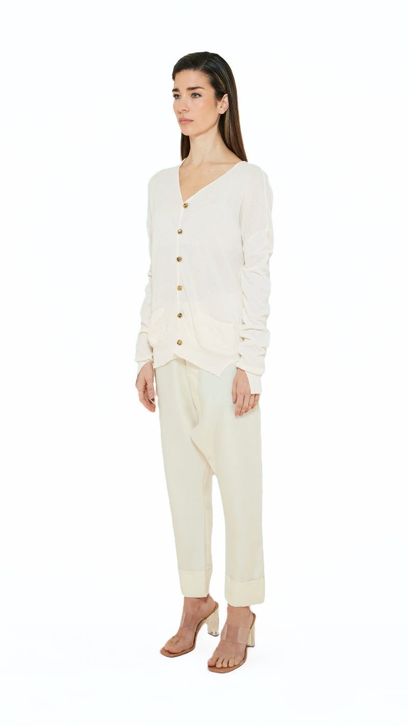 Roberto Cardigan Women Ivory, side view – POAN
