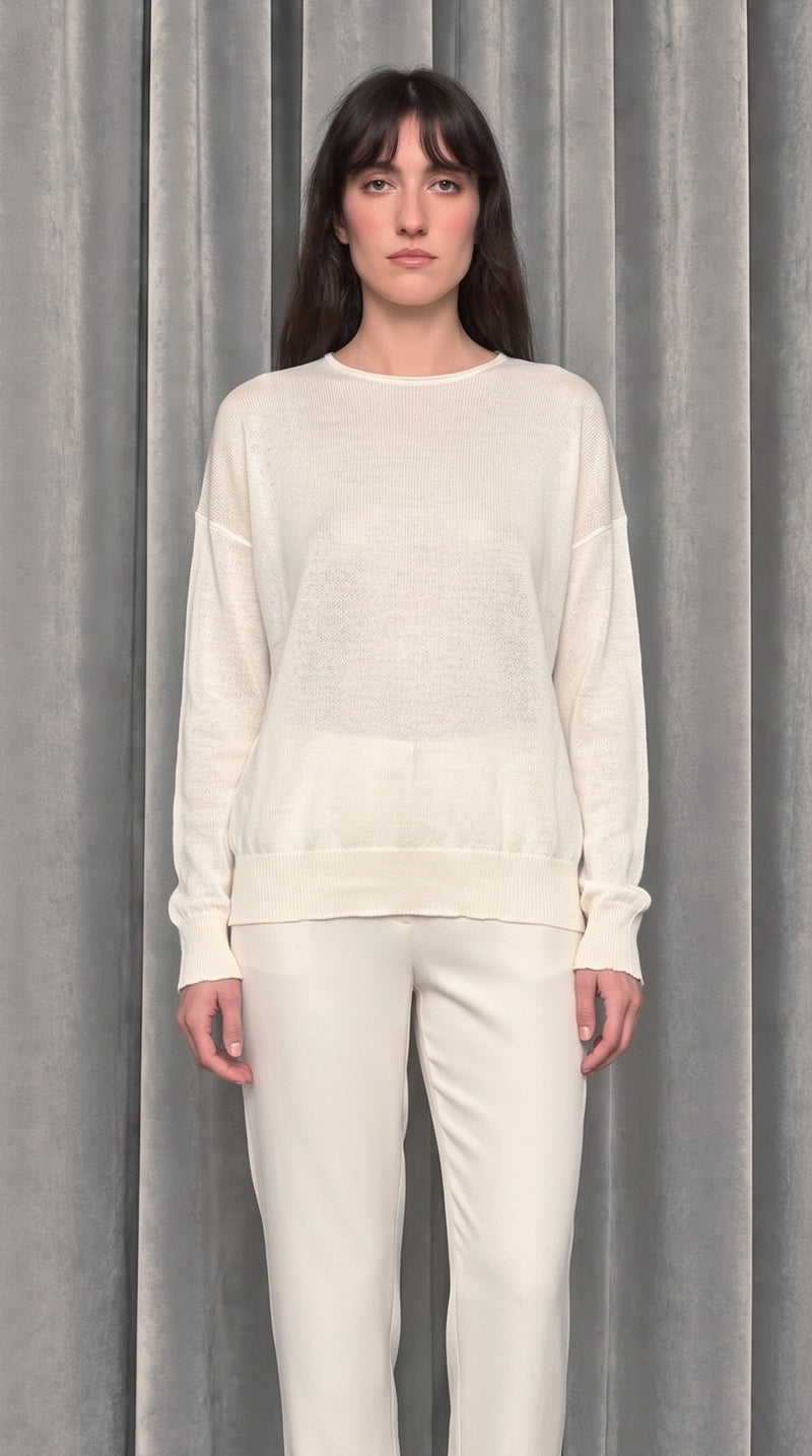 Roberto Crewneck Jumper Ivory – detail