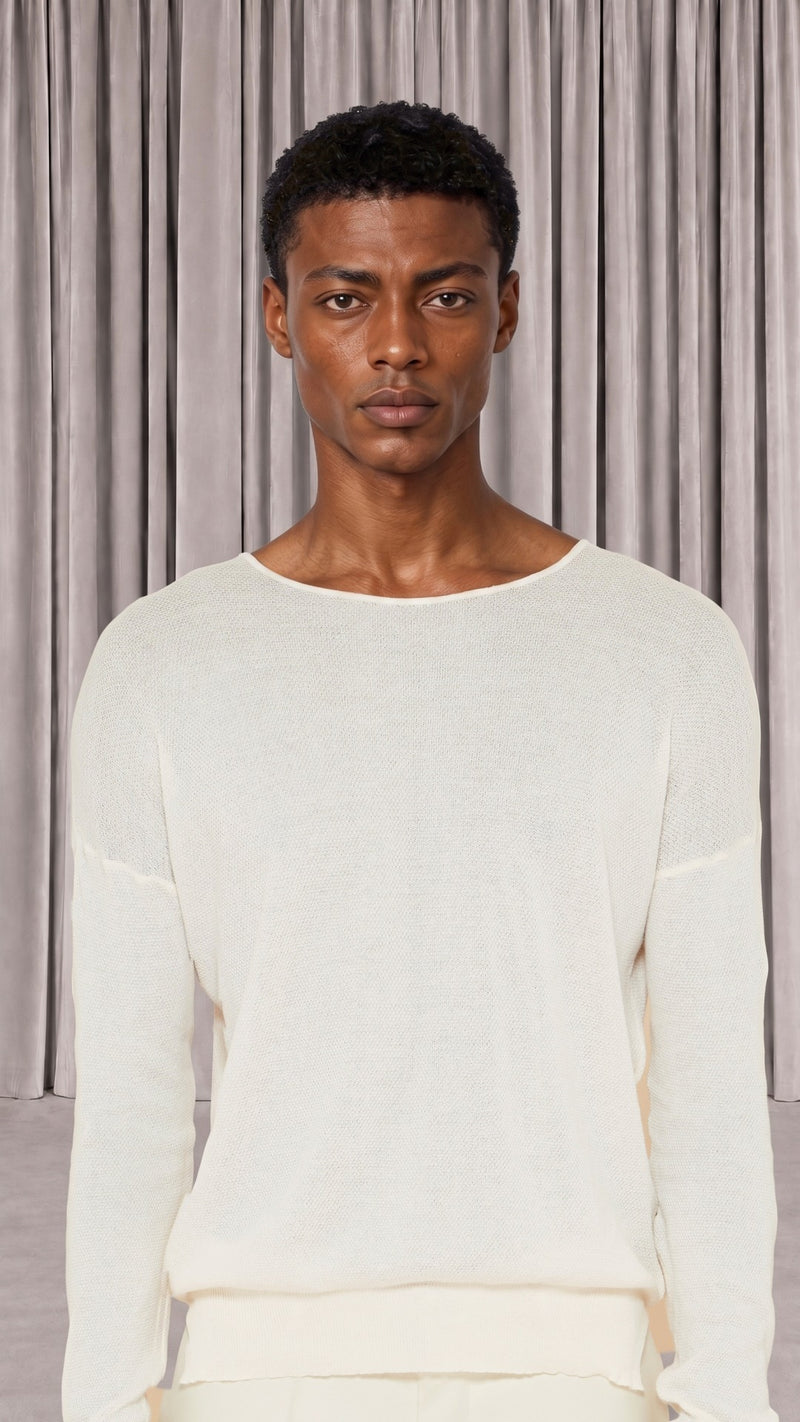 Roberto Crewneck Jumper Men Ivory, detail – POAN