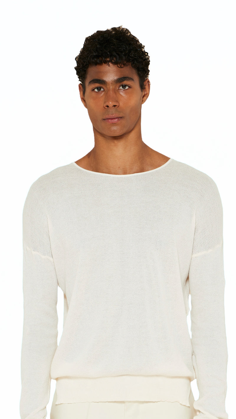 Roberto Crewneck Jumper Men Ivory, detail – POAN