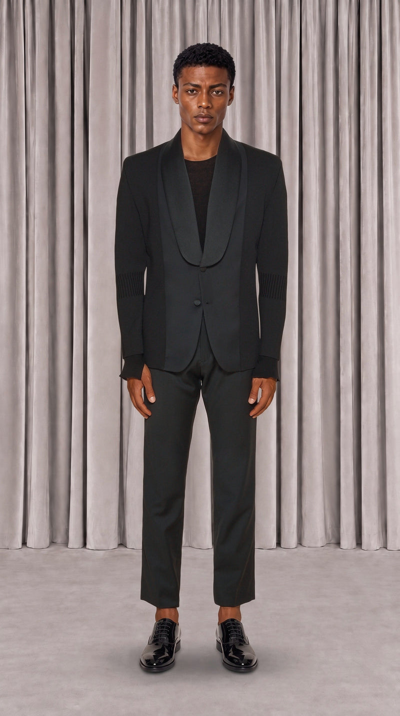 Smoker Jacket Men Black, front view – POAN