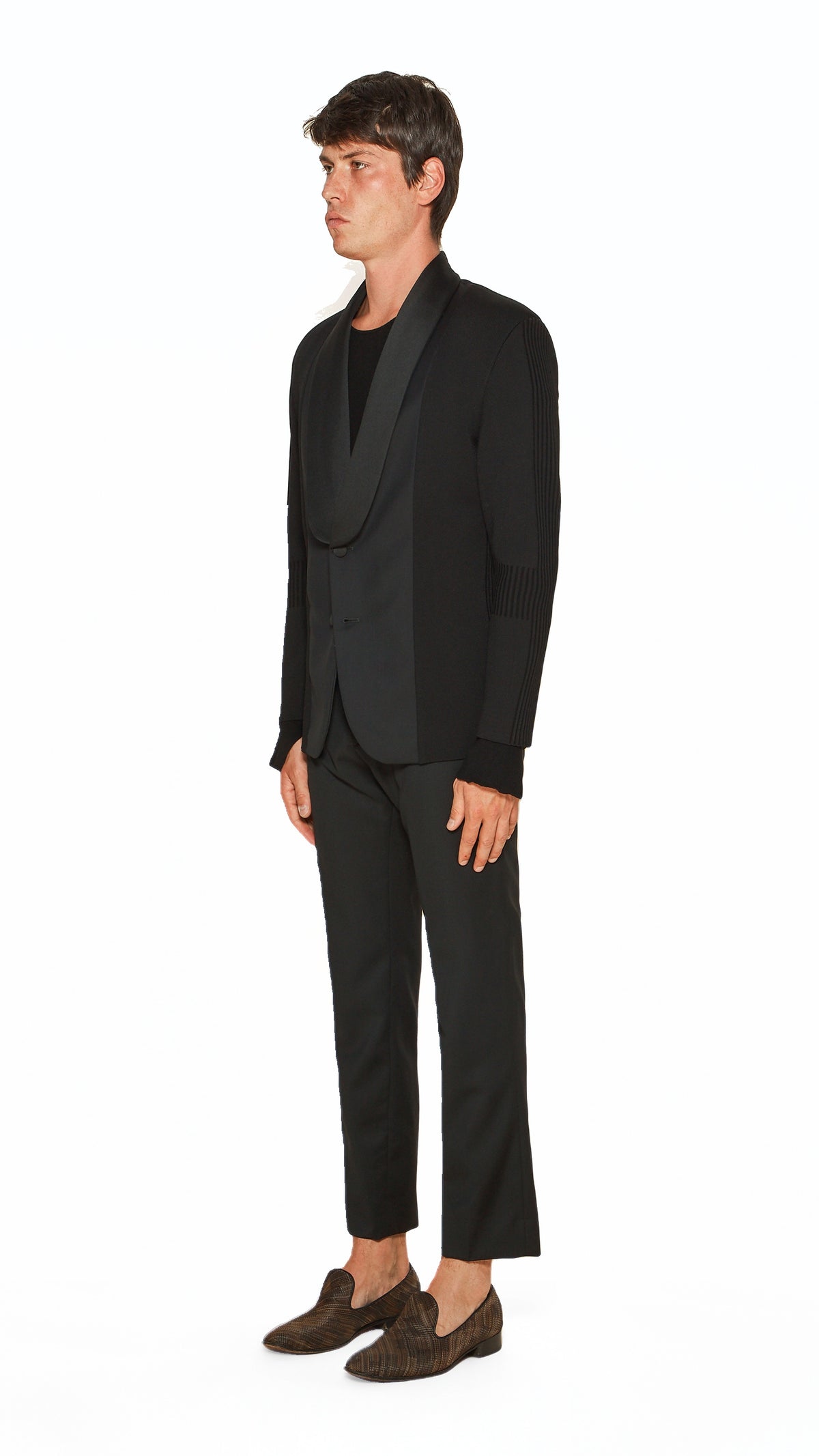 Smoker Jacket Men Black, side view – POAN