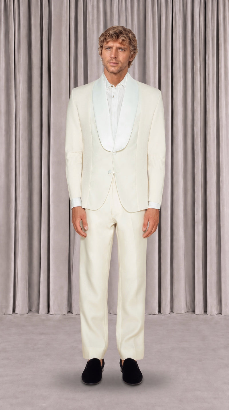 Smoker Jacket Men Ivory, front view – POAN