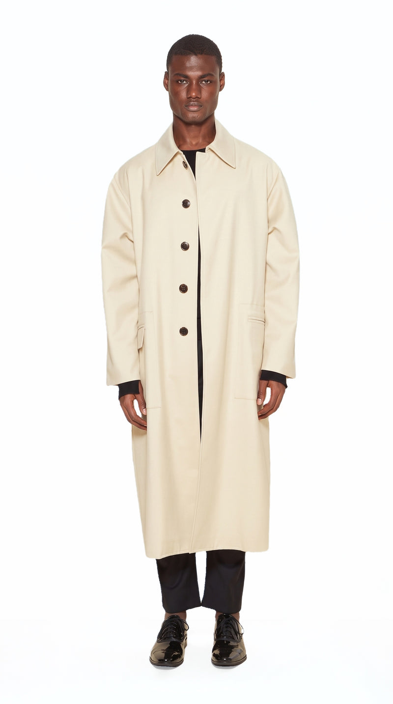 Victor Overcoat Men Ivory, front view – POAN