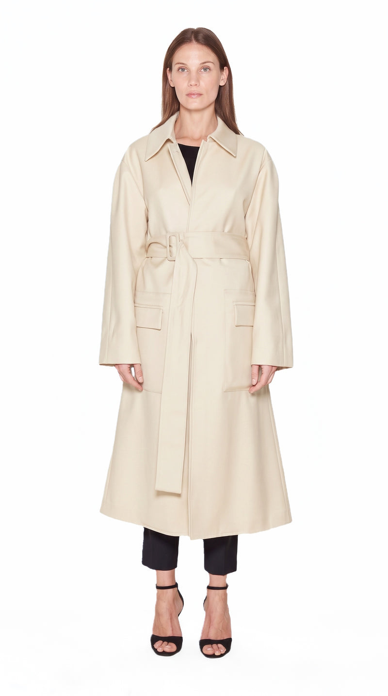 Victor Overcoat Women Ivory, front view – POAN