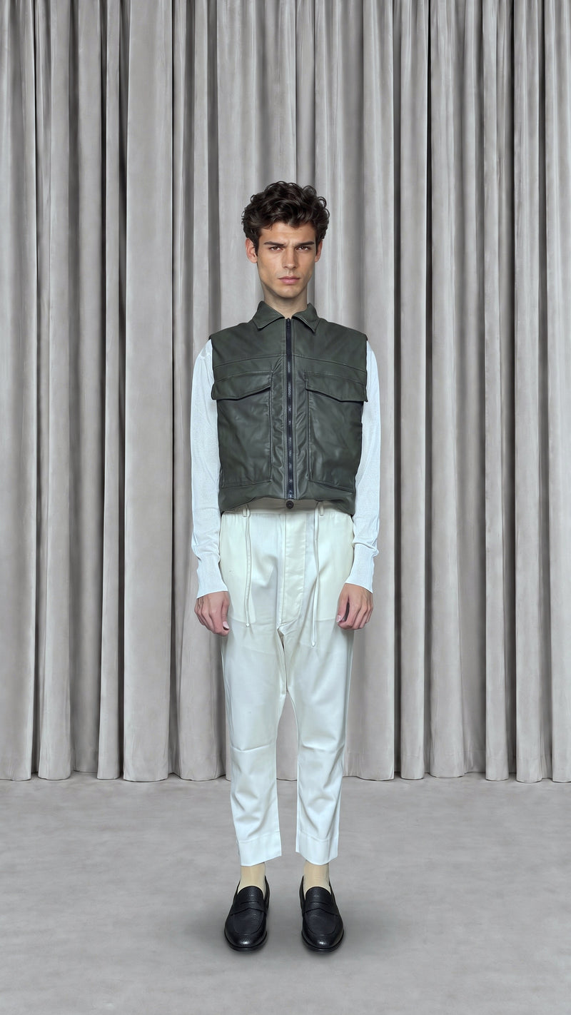 Brian Waistcoat Vegan Leather Olive Men, model front – POAN