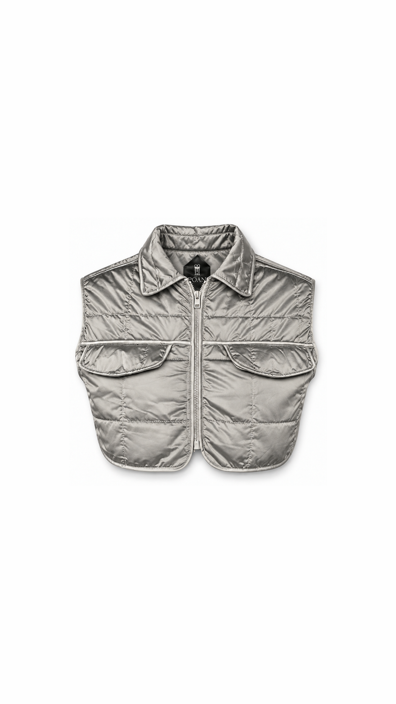 Brian Waistcoat Cropped Quilted Nylon Silver Women - flat front