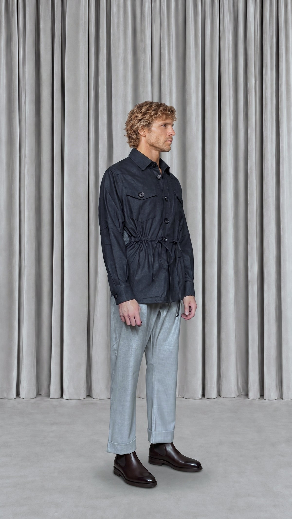 Brieuc Angora Flannel Overshirt Grey Men - side view