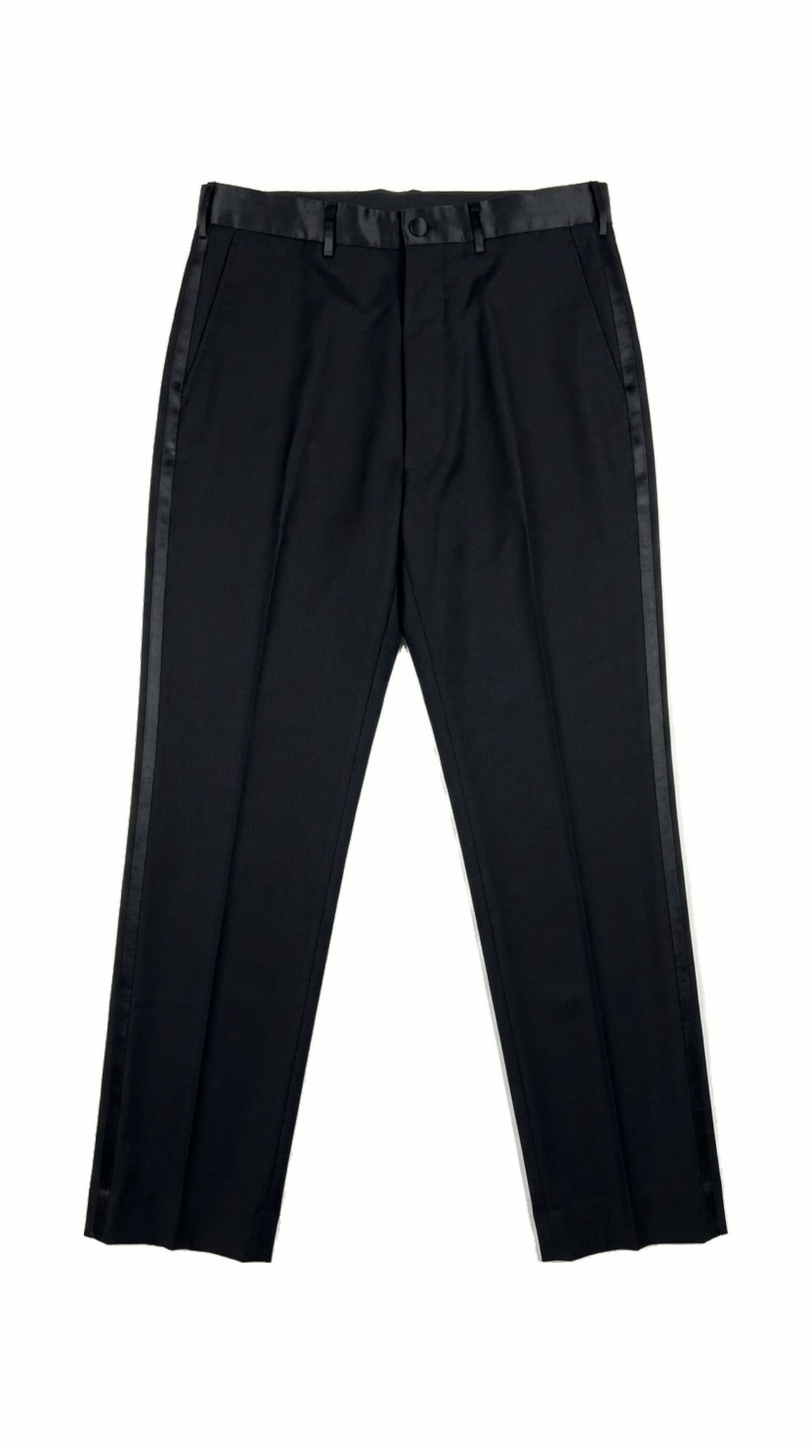 Carabiniero Trousers Black, flat front with sateen waistband and covered button – POAN