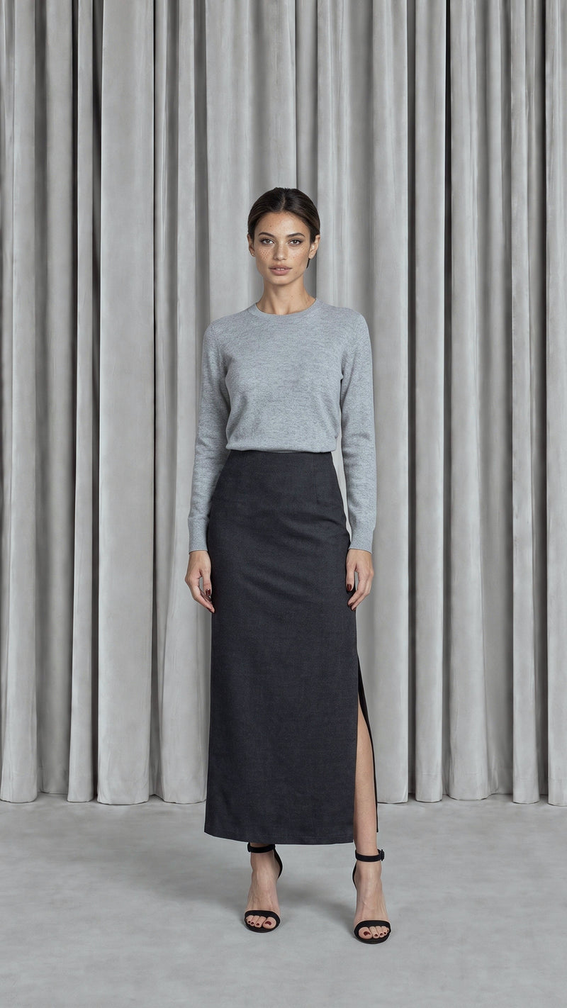 Dolce Angora Flannel Skirt Grey Women, model front – POAN