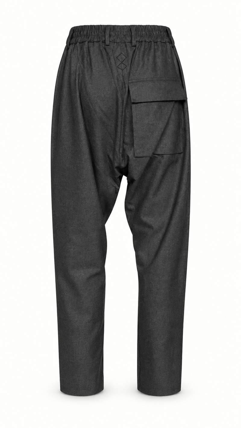 Fender Angora Flannel Drop Crotch Trousers Grey Women, flat back – POAN