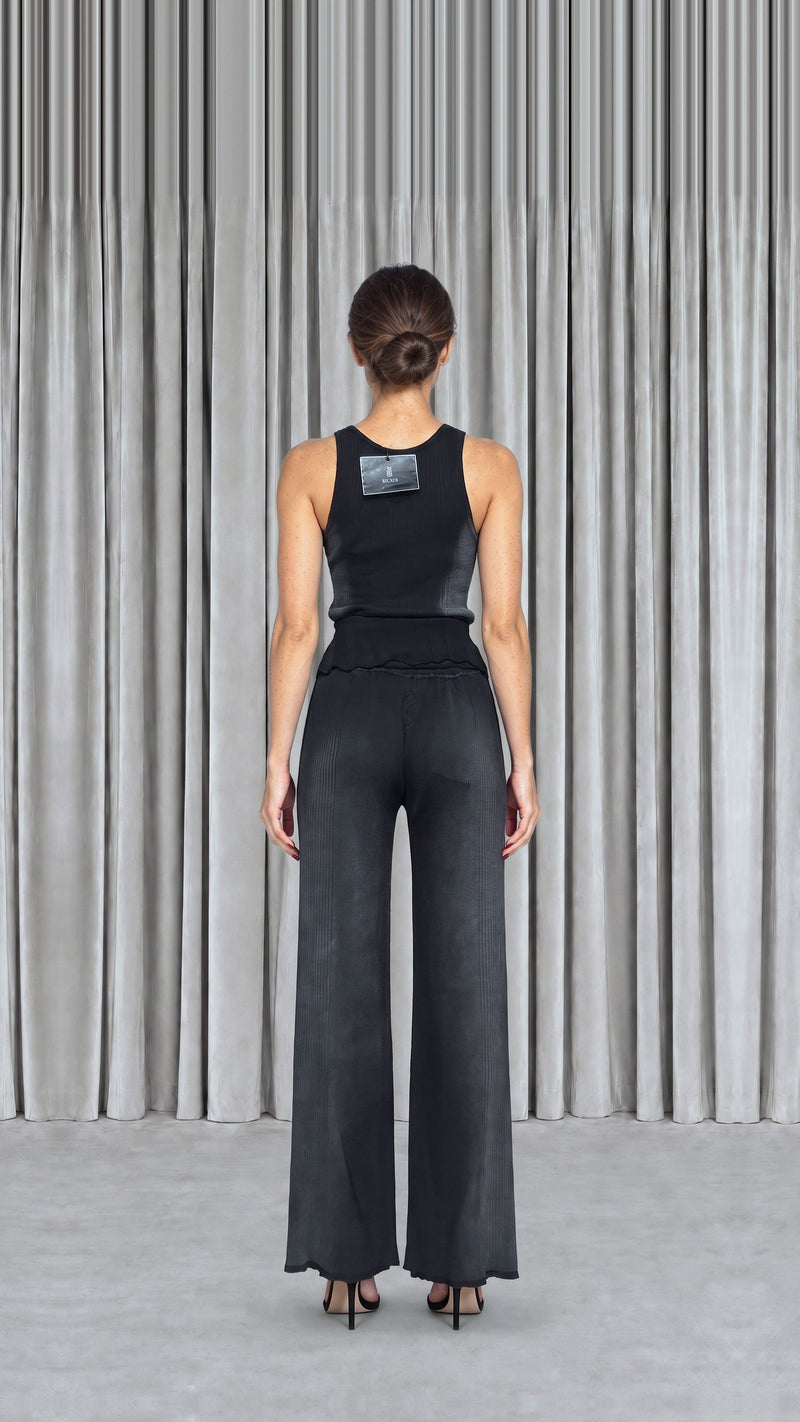 Galadriel Knitted Palazzo Trousers Women Washed, model back – POAN
