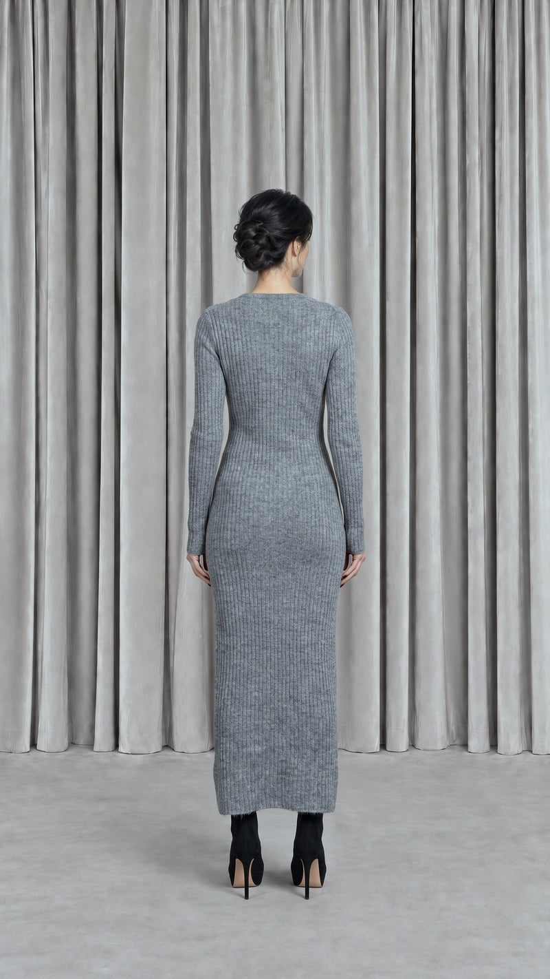 Giselle Alpaca Mohair Knitted Dress Grey Women - back view