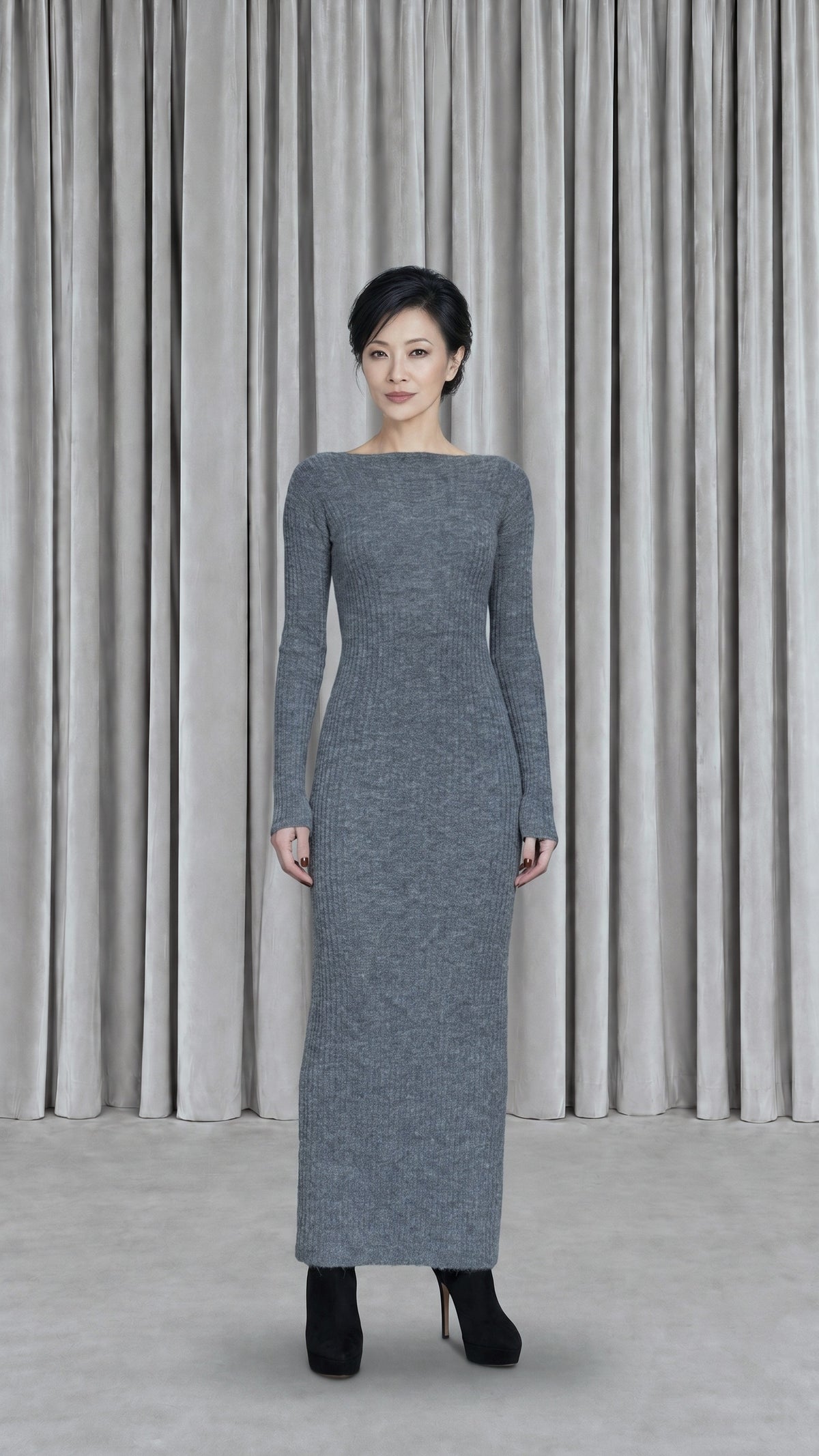 Giselle Alpaca Mohair Knitted Dress Grey Women - front view