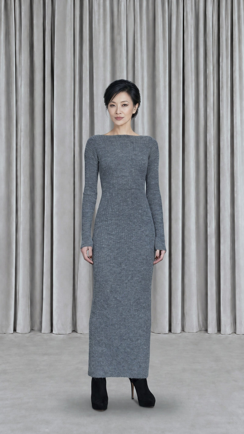 Giselle Alpaca Mohair Knitted Dress Grey Women - front view