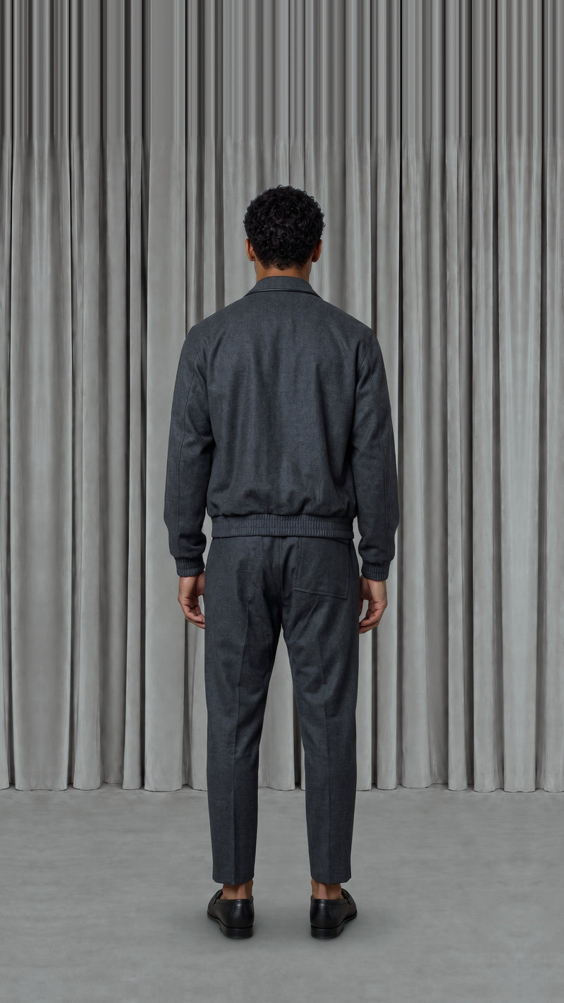 Iceman Bomber Flannel Grey Melange Men, model back – POAN