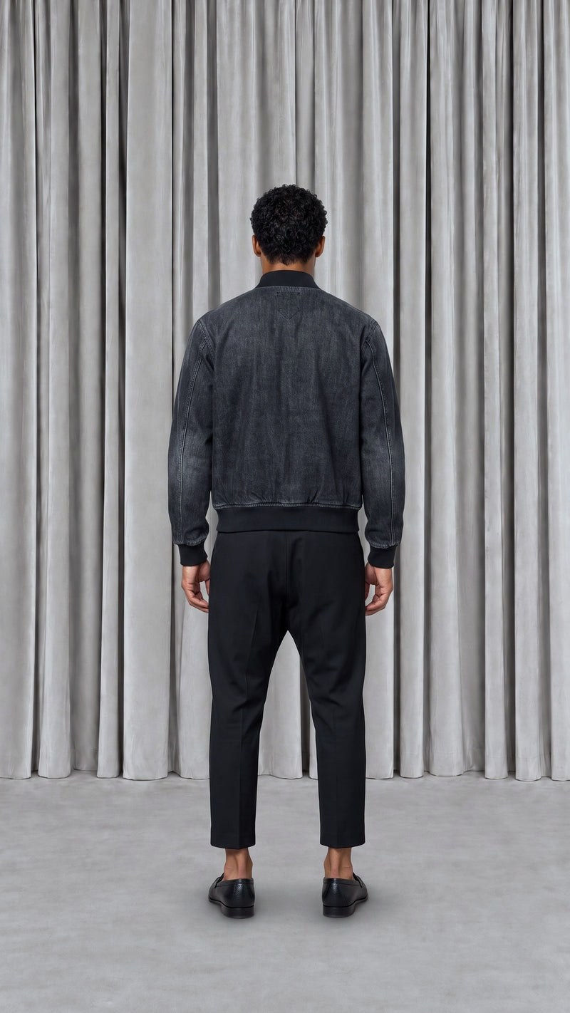 Iceman Bomber Washed Denim Asphalt Men, model back – POAN