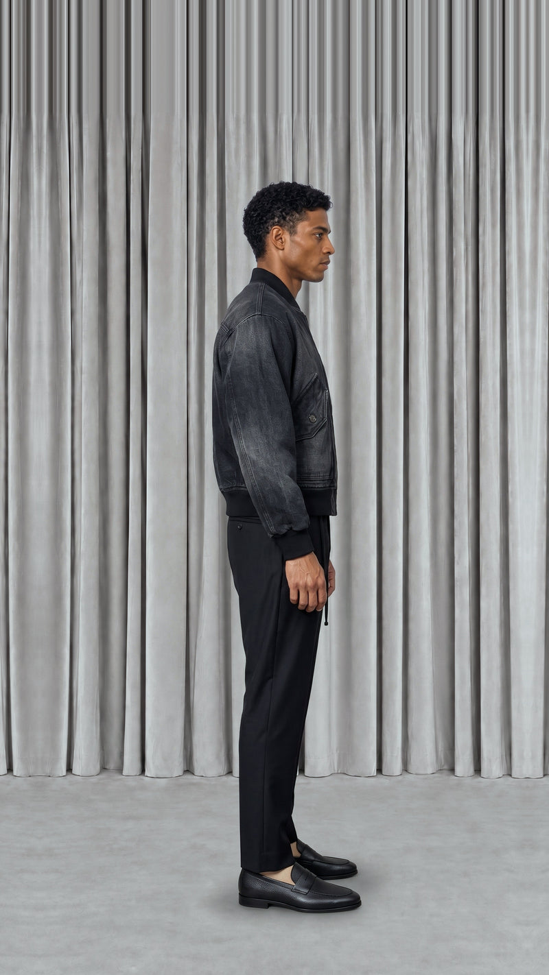 Iceman Bomber Washed Denim Asphalt Men, model side – POAN