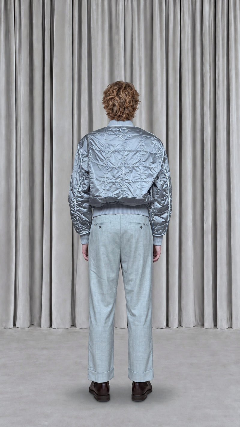 Iceman Bomber Quilted Nylon Silver Men, model back – POAN