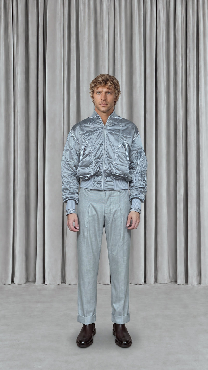 Iceman Bomber Quilted Nylon Silver Men, model front – POAN