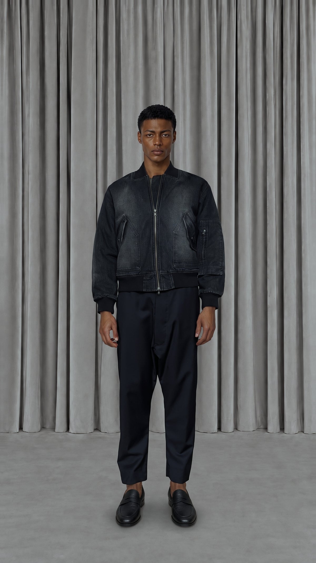 Iceman Bomber Washed Denim Asphalt Men, model front – POAN