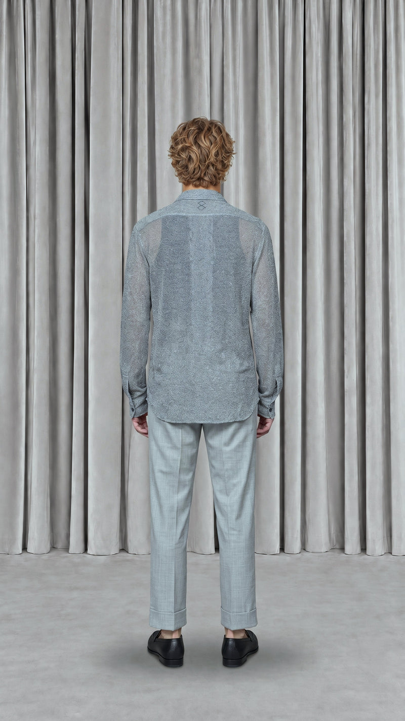 Ikarus Shirt Broken Stitch Silver Men, model back – POAN