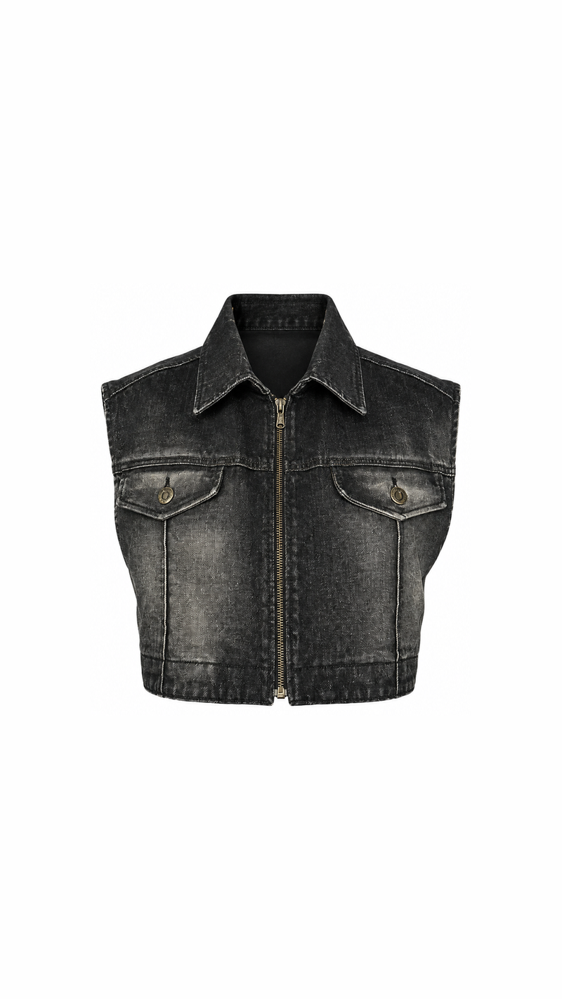 Kill Denim Waistcoat Washed Denim Asphalt Men - flat front