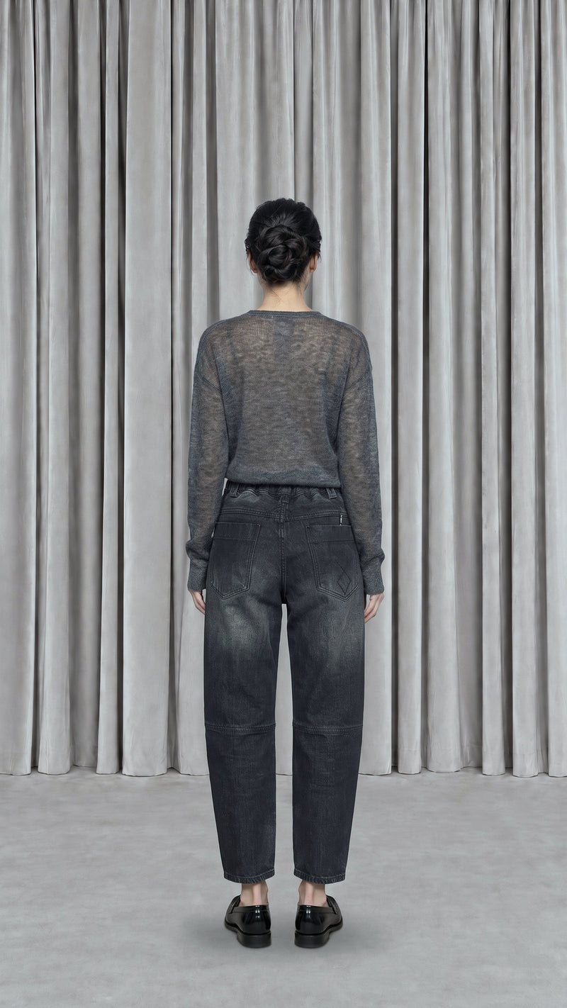 Kill Denim Washed Denim Asphalt Women, model back – POAN