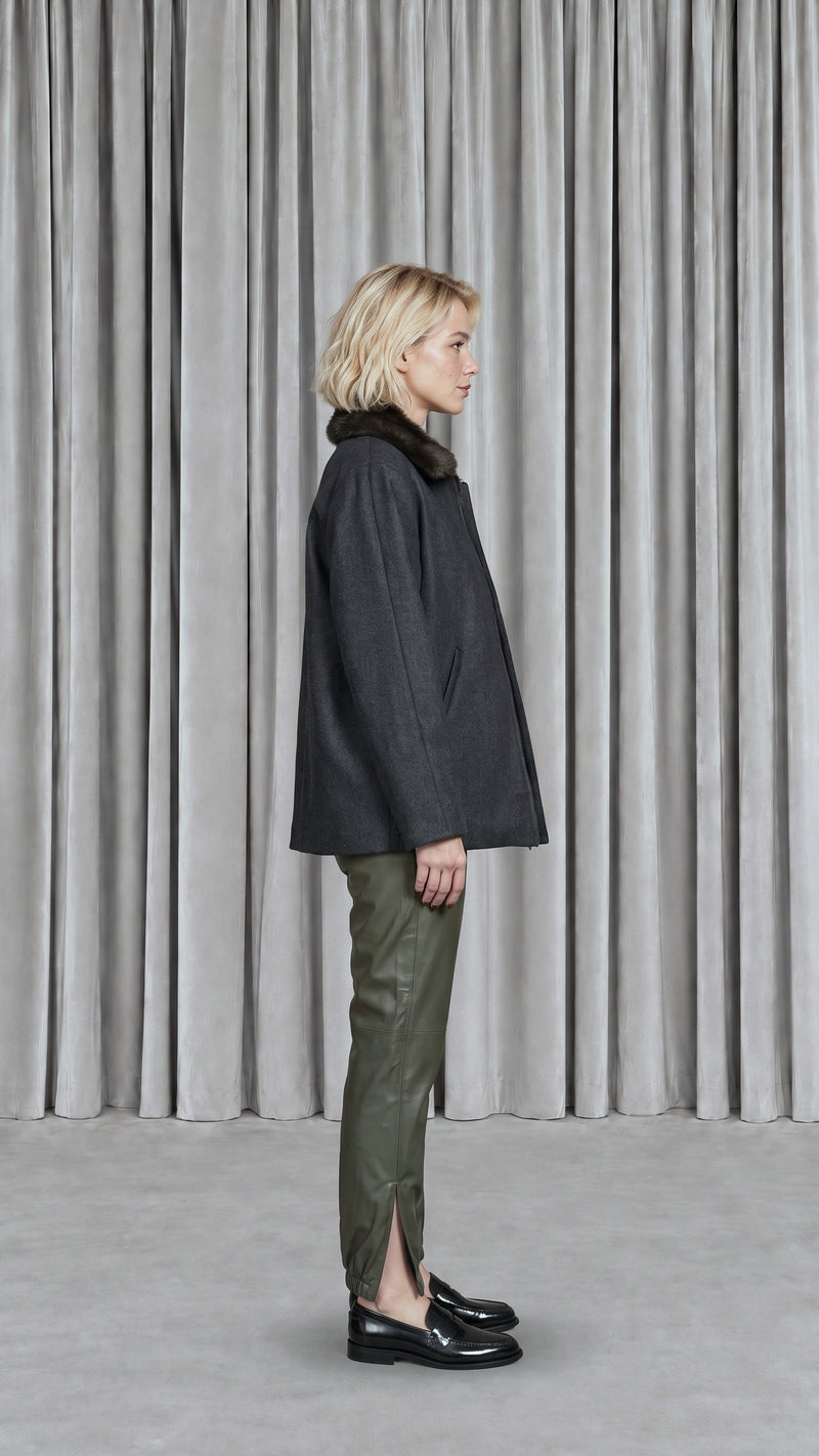 Victor Jacket Loden Grey Melange Women, model side – POAN