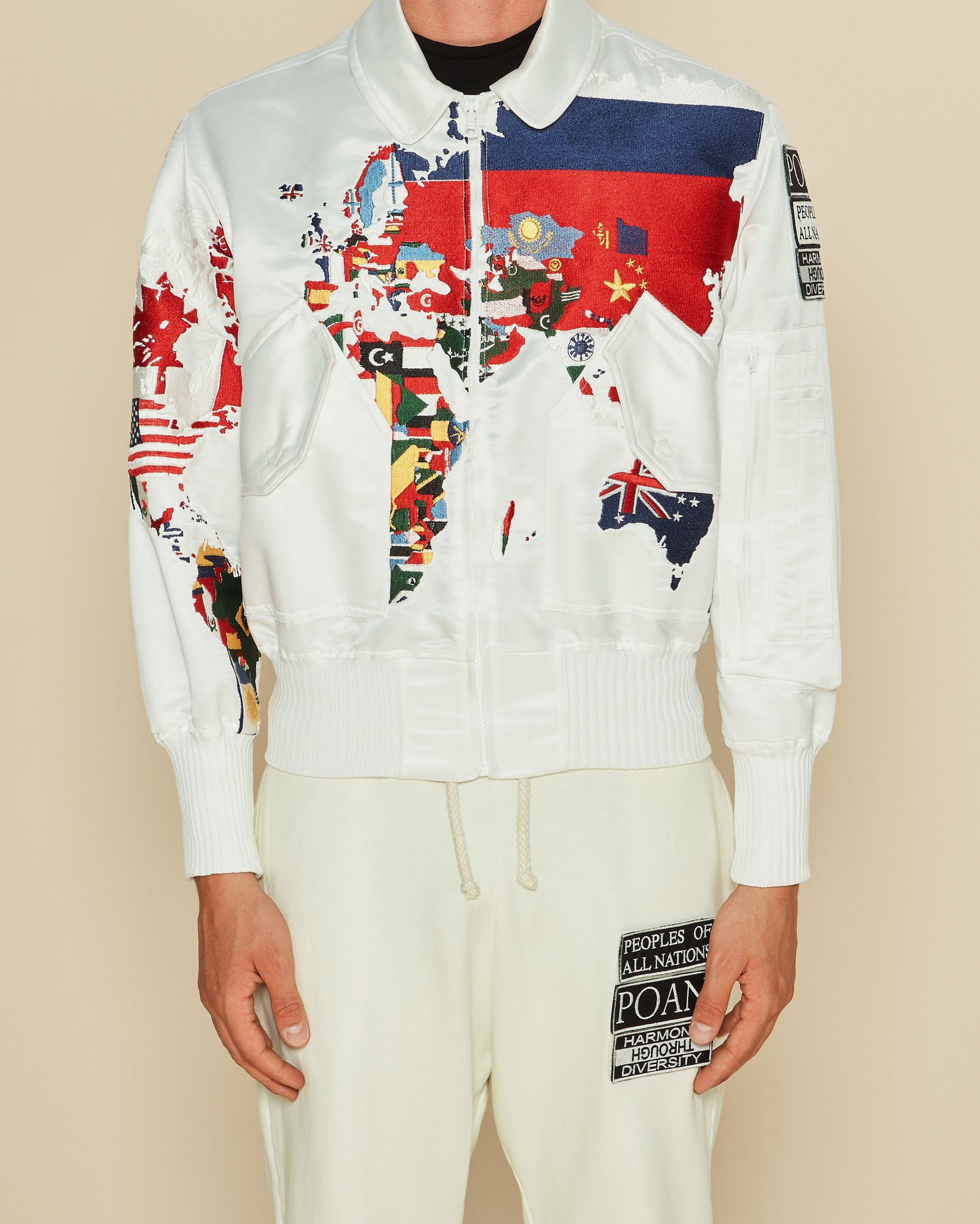 World Map MA-1 Flight Bomber Jacket Multi Ivory