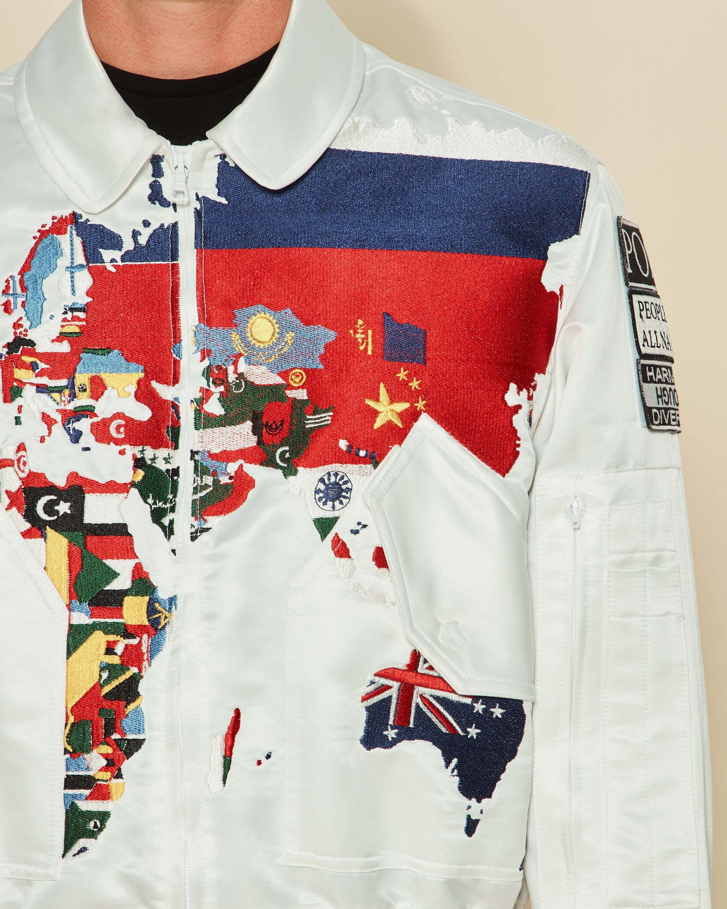 World Map MA-1 Flight Bomber Jacket Multi Ivory