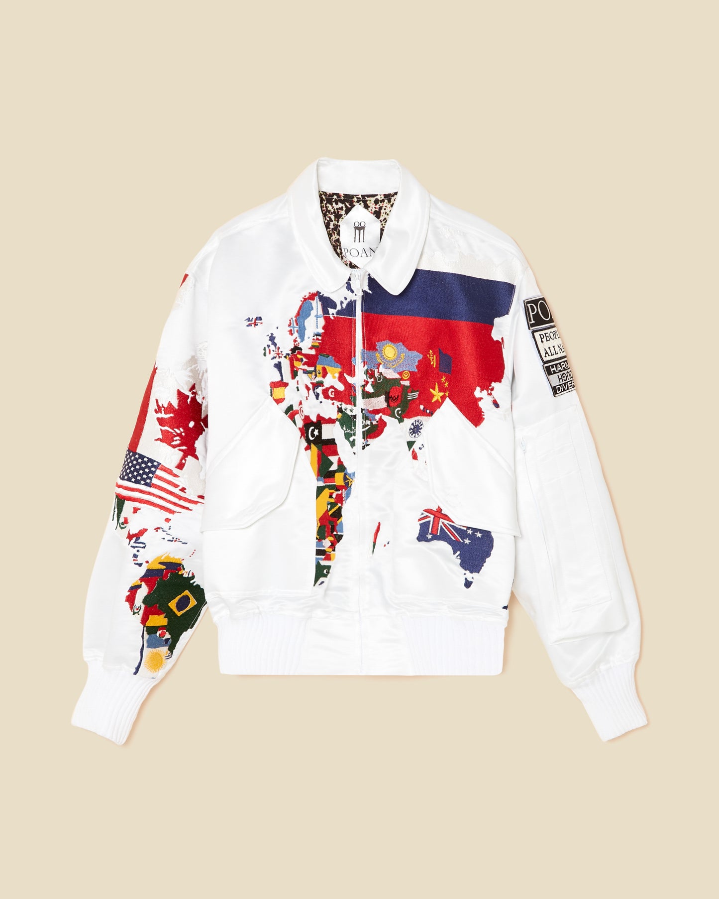 World Map MA-1 Flight Bomber Jacket Multi Ivory