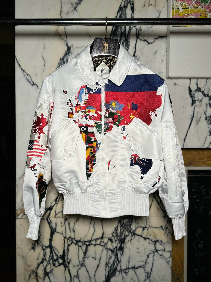 Hero World Map Bomber Jacket Multi Men Ivory