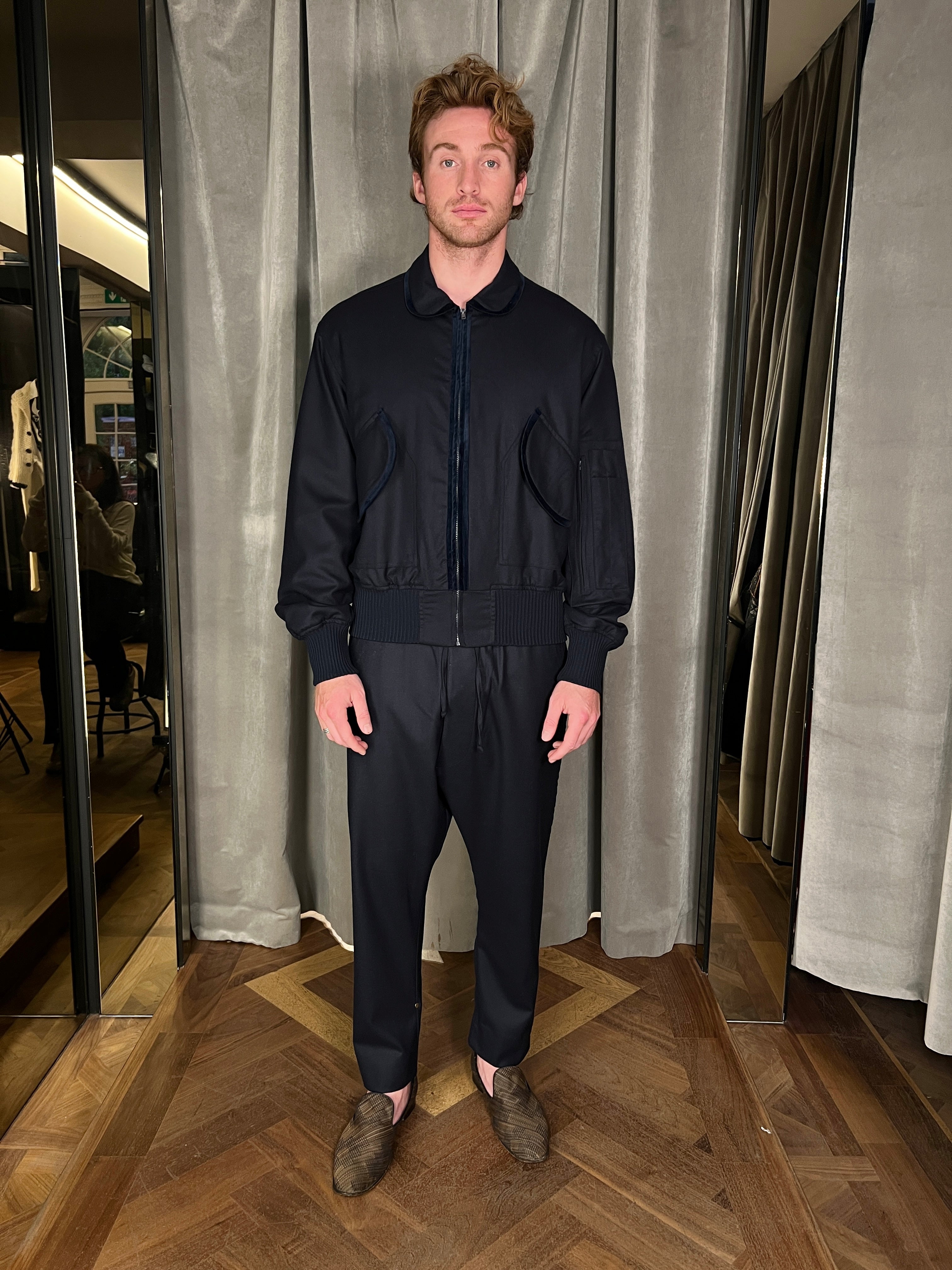 Iceman Merino Flannel Bomber Jacket Navy Men