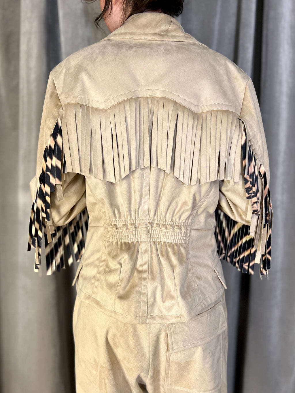 Indiana Alcantara Fringed Western Jacket Beige Women