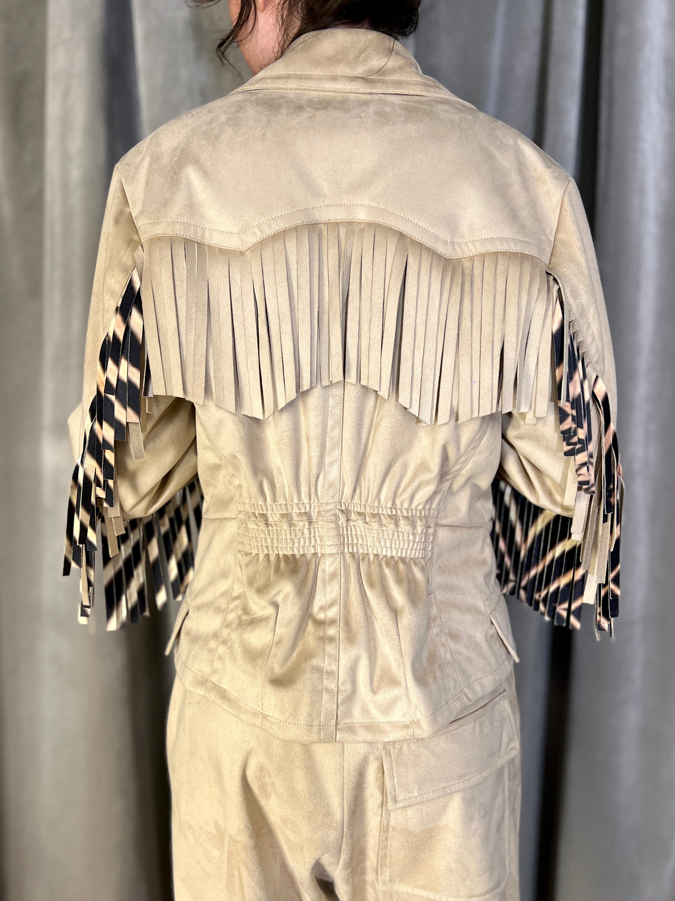 Indiana Alcantara Fringed Western Jacket Beige Women