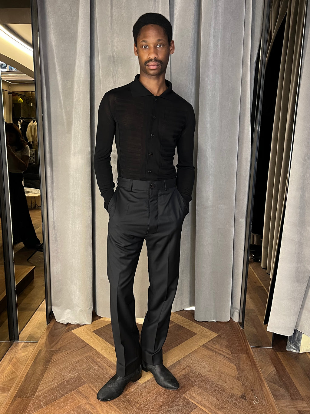 Bib Long Sleeve Polo Black Men