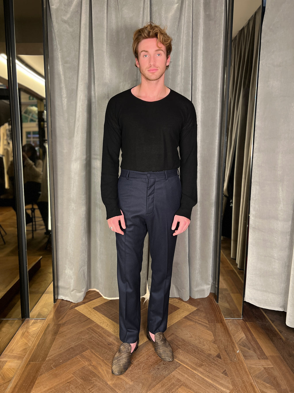 Prince Merino Flannel Drop Trousers Navy Men