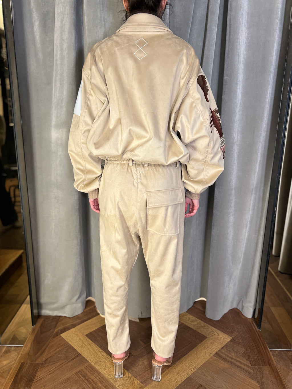 Worldmap Alcantara Embroidered Bomber Beige Women