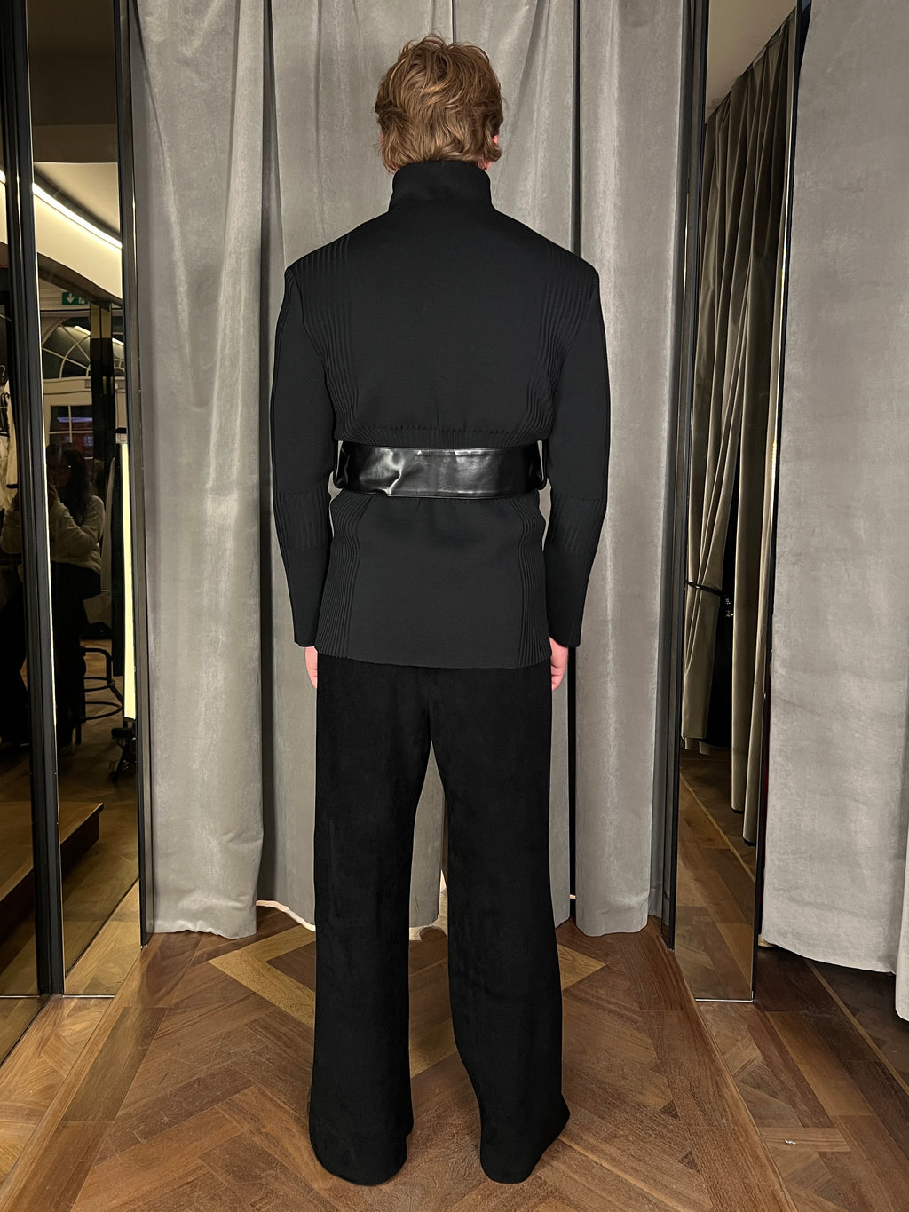 Officer Knitted Belted Coat Jacket Black Men