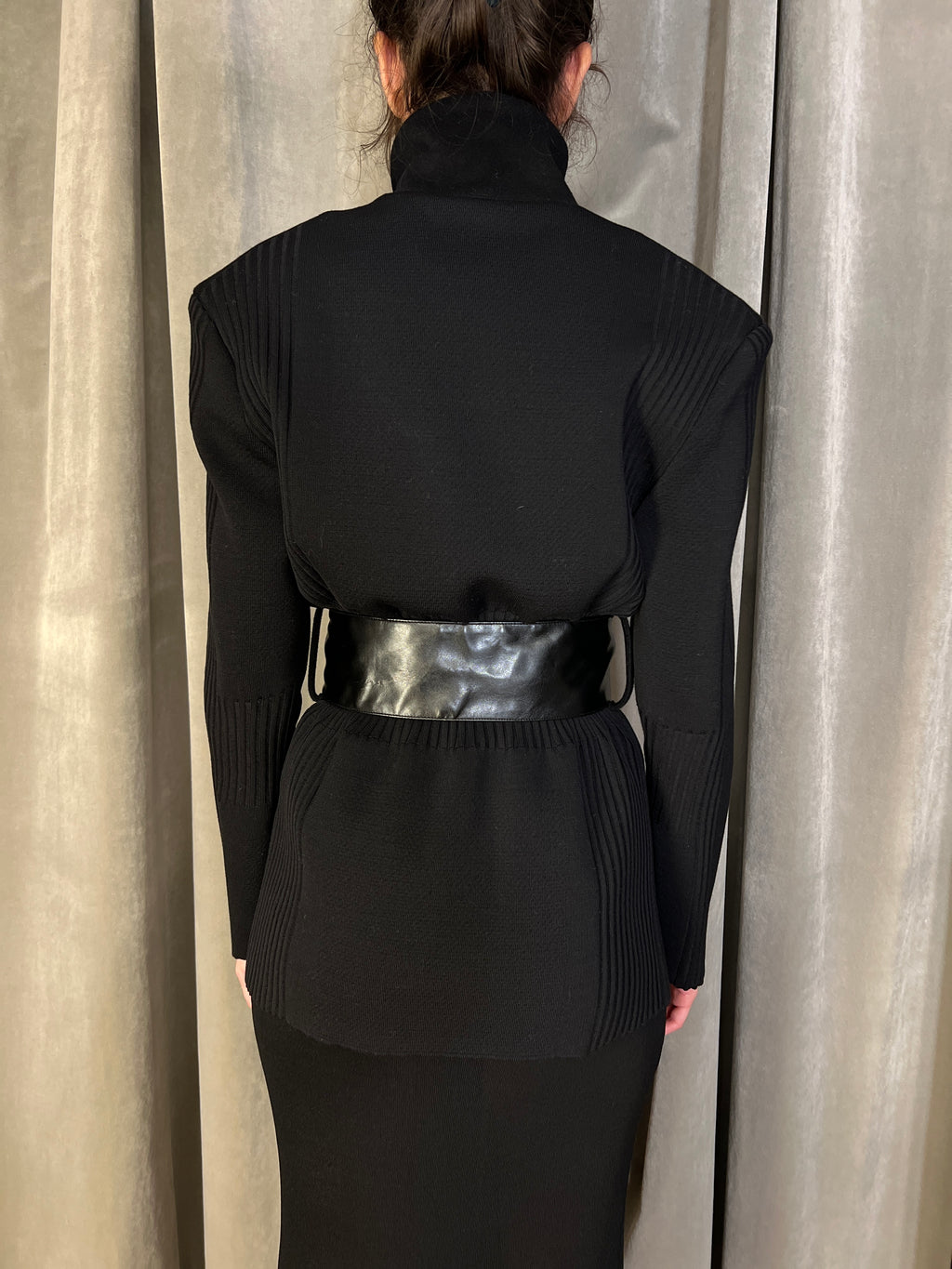 Officer Knitted Belted Coat Jacket Black Women