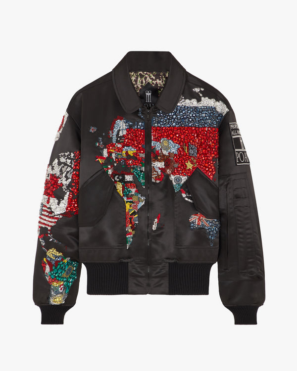 Crystal Hero World Map Bomber Jacket Multi Black
