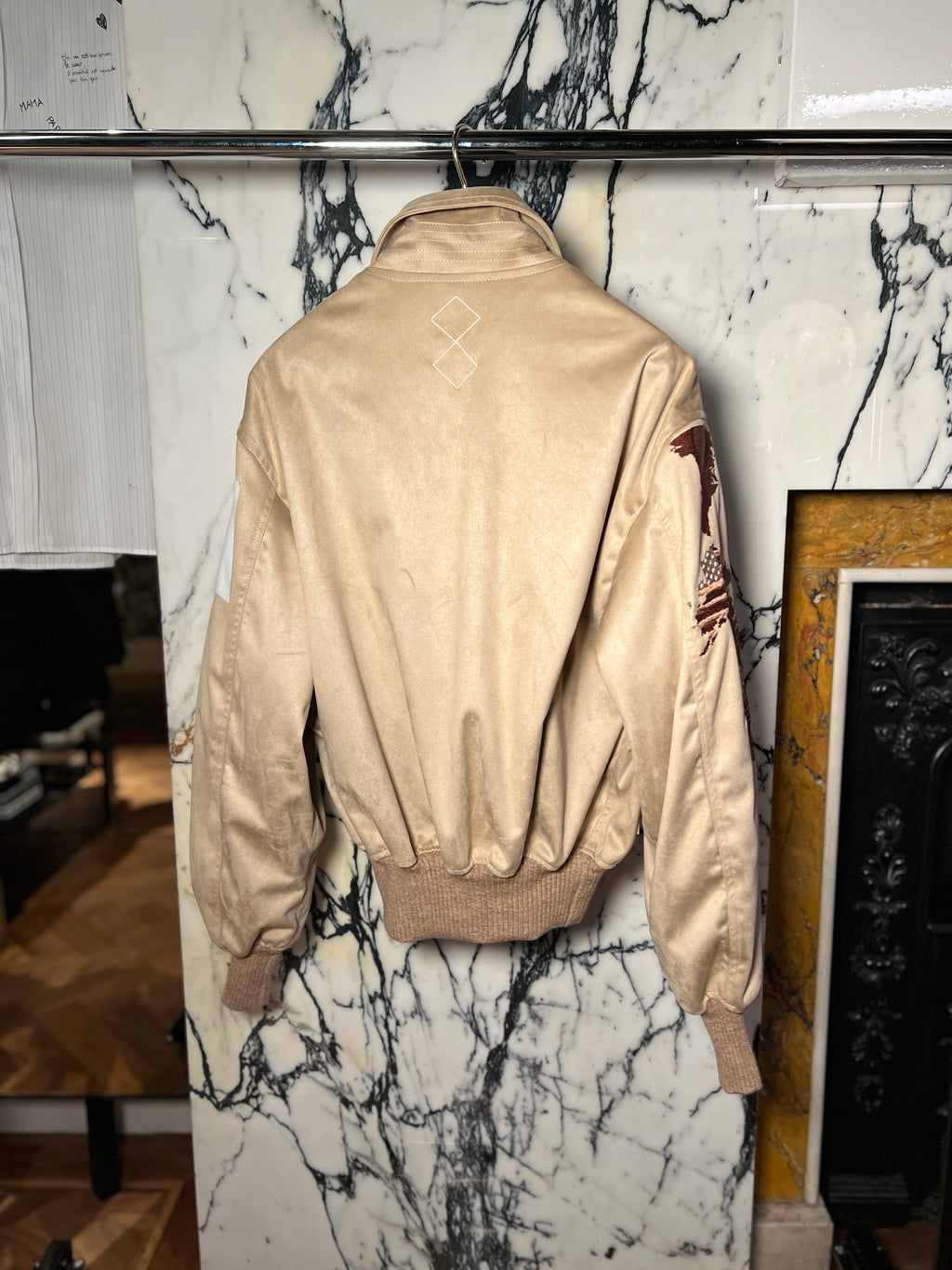 Worldmap Alcantara Embroidered Bomber Beige Men