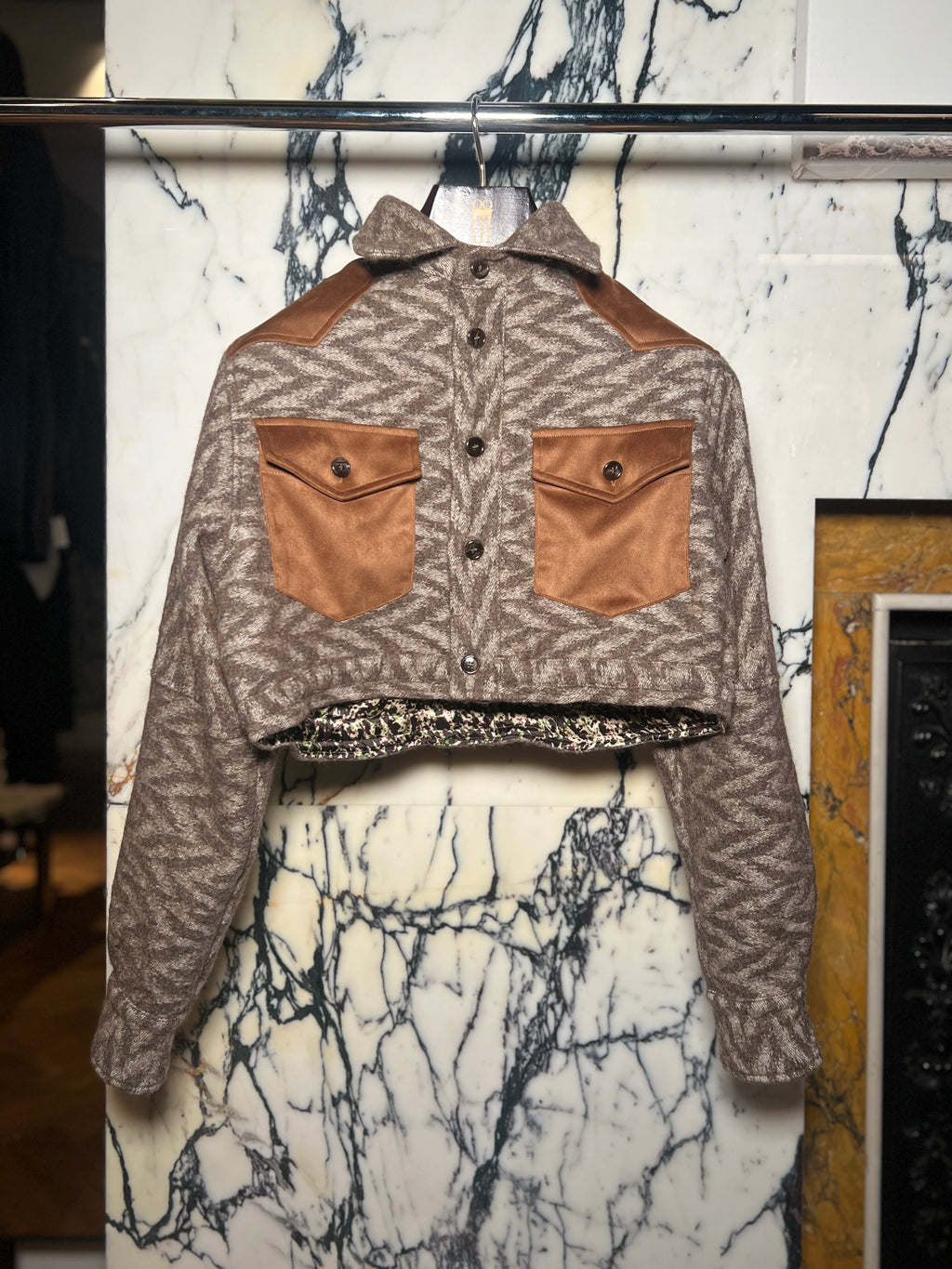 Nettie Mohair Jacquard Blanket Cropped Jacket Brown Women