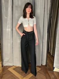 Palazzo Trousers Black Wool Women