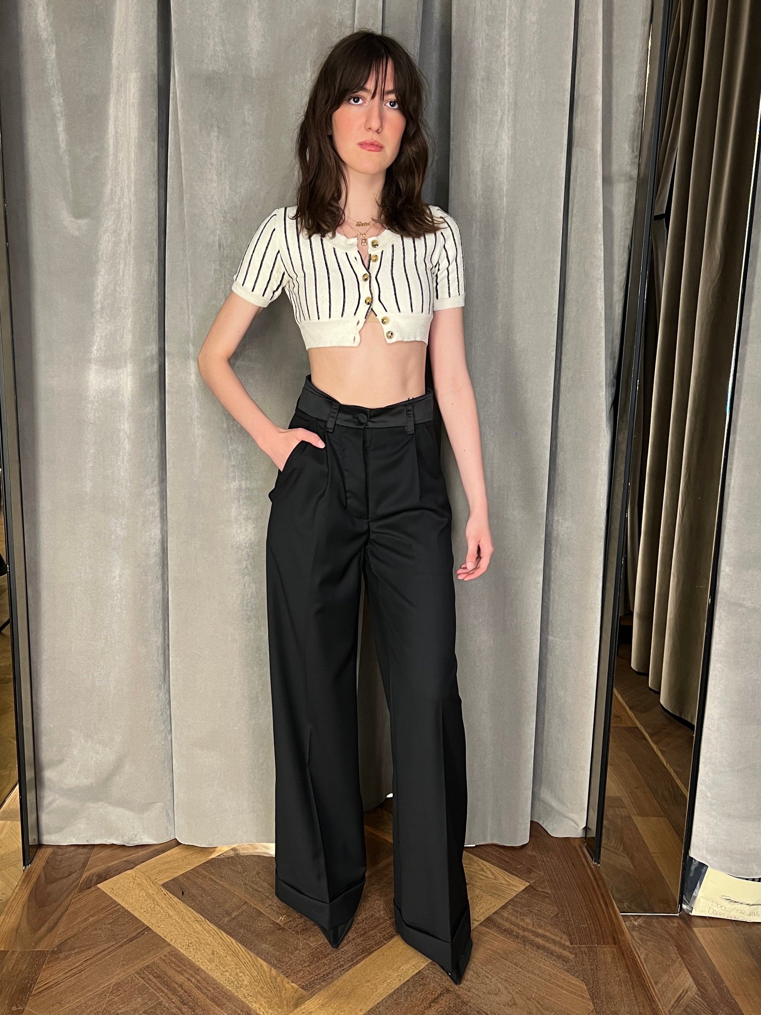 Palazzo Trousers Black Wool Women