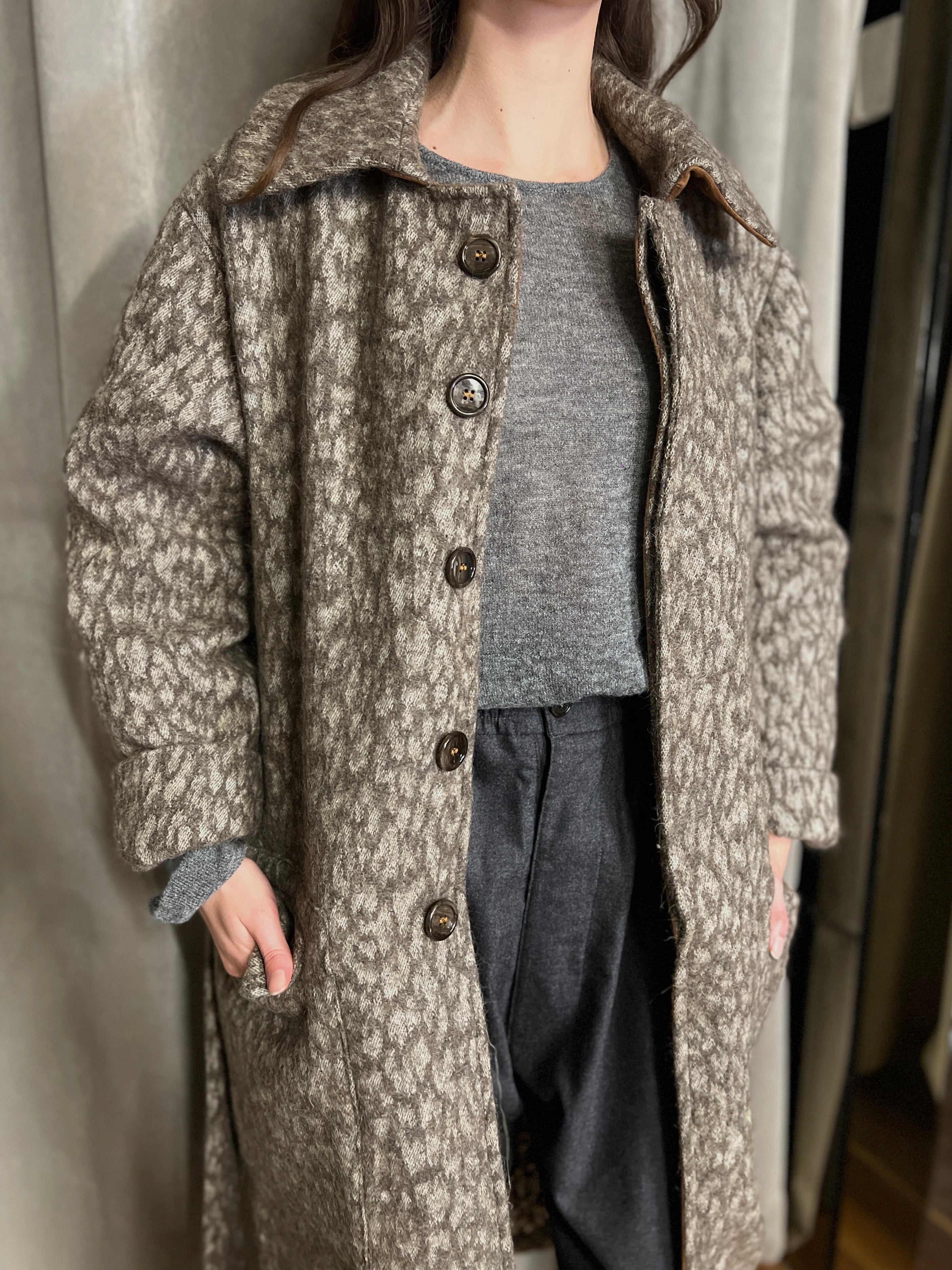 Victor Mohair Jacquard Blanket Overcoat Brown Women