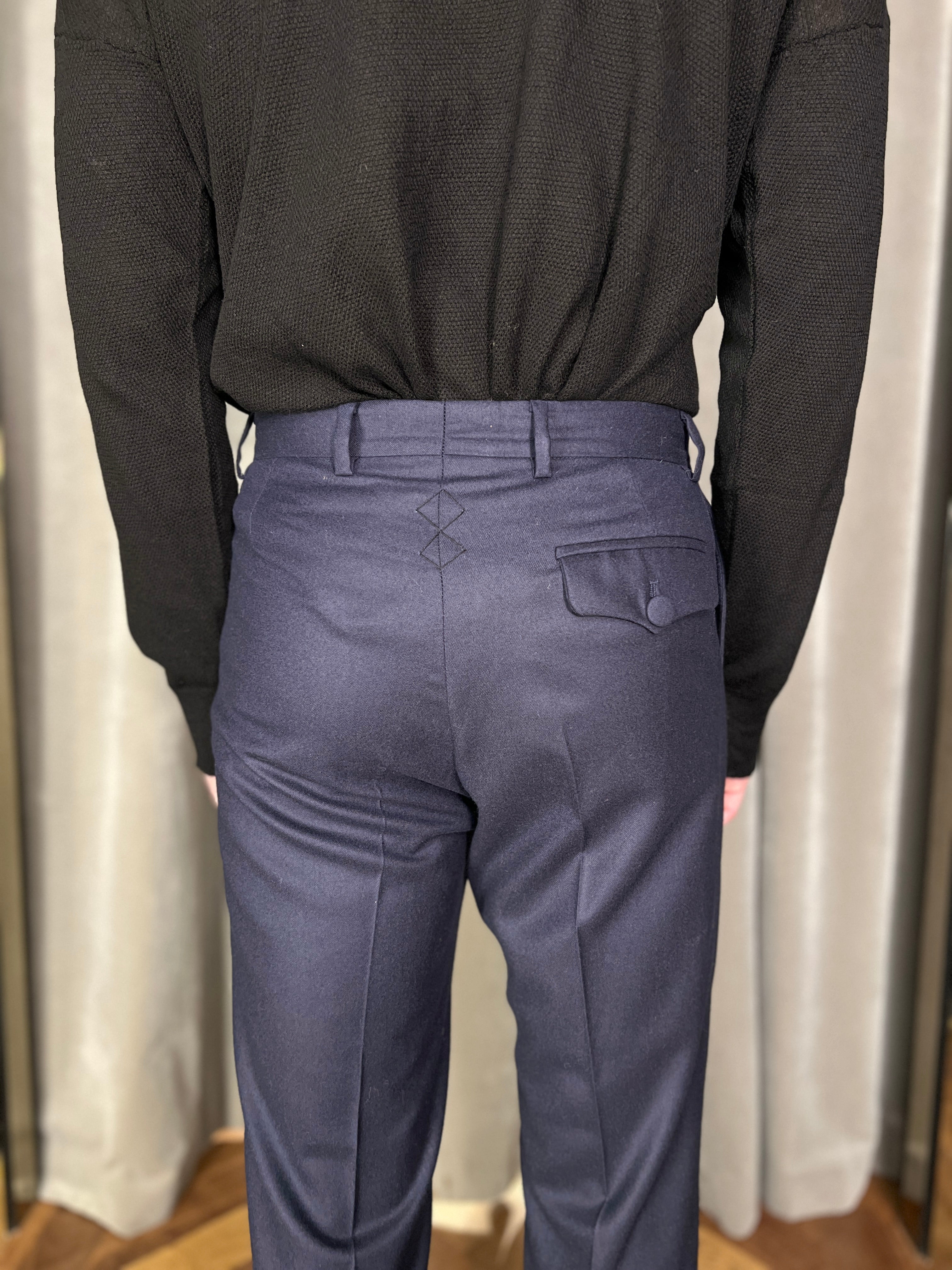 Prince Merino Flannel Drop Trousers Navy Men